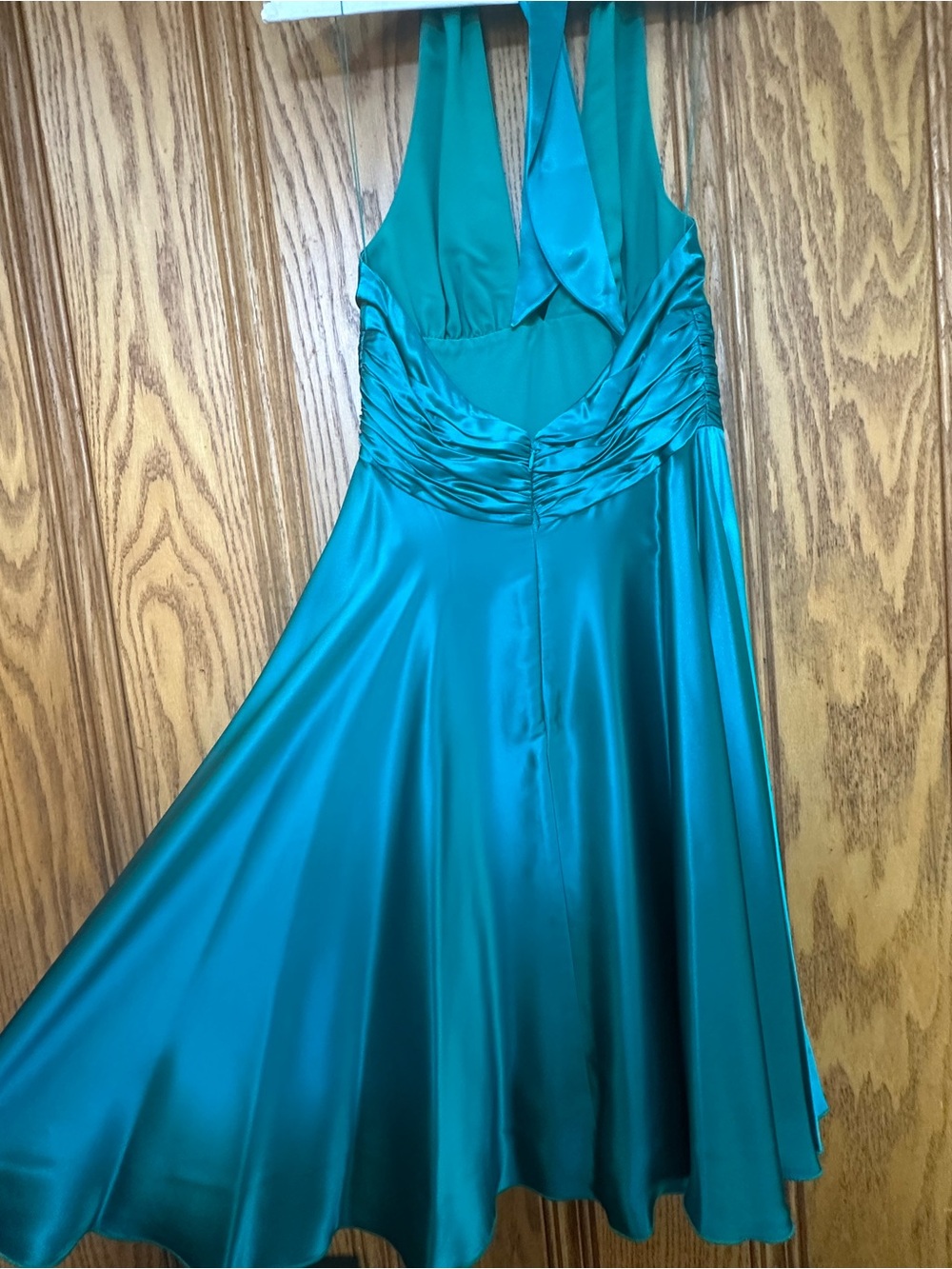 Vintage Y2K-era Papell Boutique teal 100% silk halter midi dress 6P Autumn - Picture 5 of 16